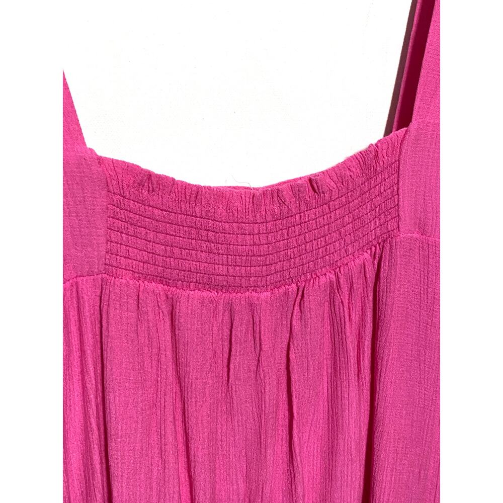 August Sky Hot Pink Crinkle Dress M Flutter Sleeve Spring Resort Beachy Vacation - Picture 4 of 9